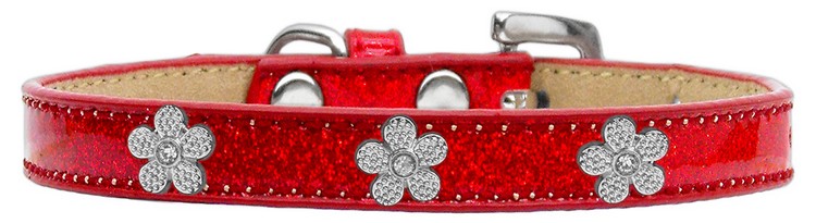 Silver Flower Widget Dog Collar Red Ice Cream Size 12